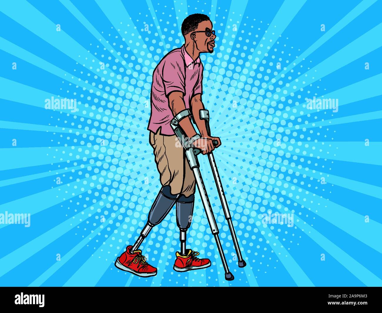 Ein körperbehinderter Mann lernt, nach einer Verletzung zu gehen. Reha-Behandlung und Genesung Stock Vektor