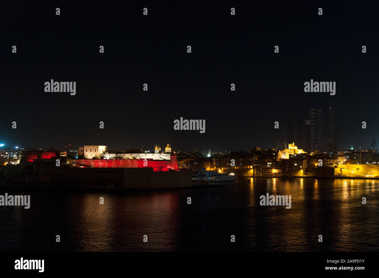 Fort St. Angelo in der Nacht in Valletta, Malta Stockfoto