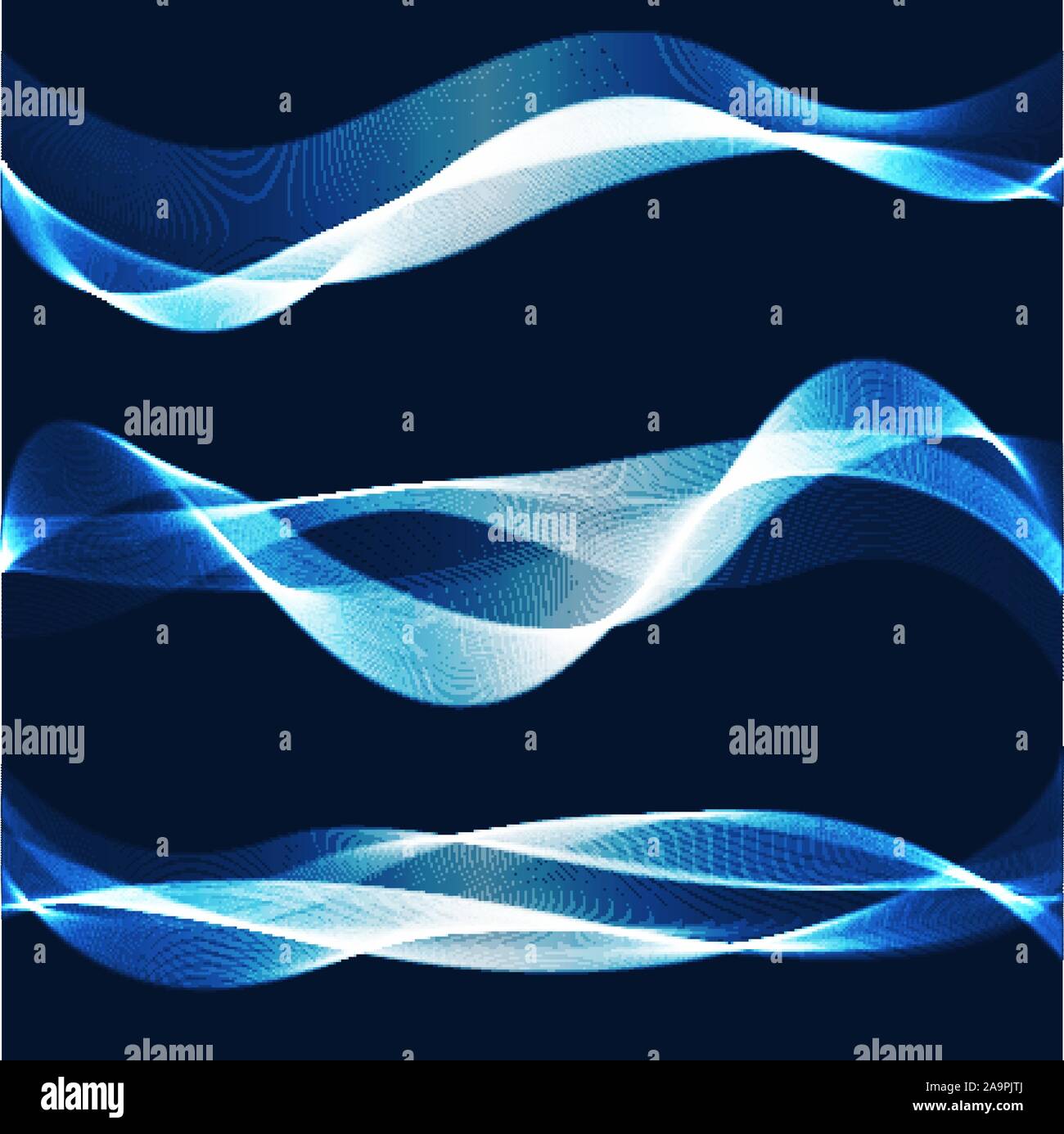Abstrakt Blau glatte Welle Vektor einrichten. Kurve flow Blue Smoke motion Abbildung. Grafik Wolken Hintergrund. Futuristische sky Stock Vektor