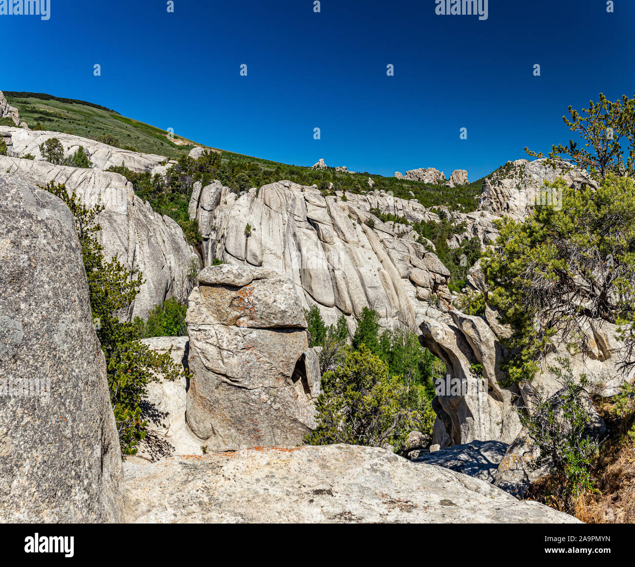 Die Stadt der Felsen in Idaho markiert die Halbzeit der California Trail und bietet heute rock Aktivitäten klettern. Stockfoto