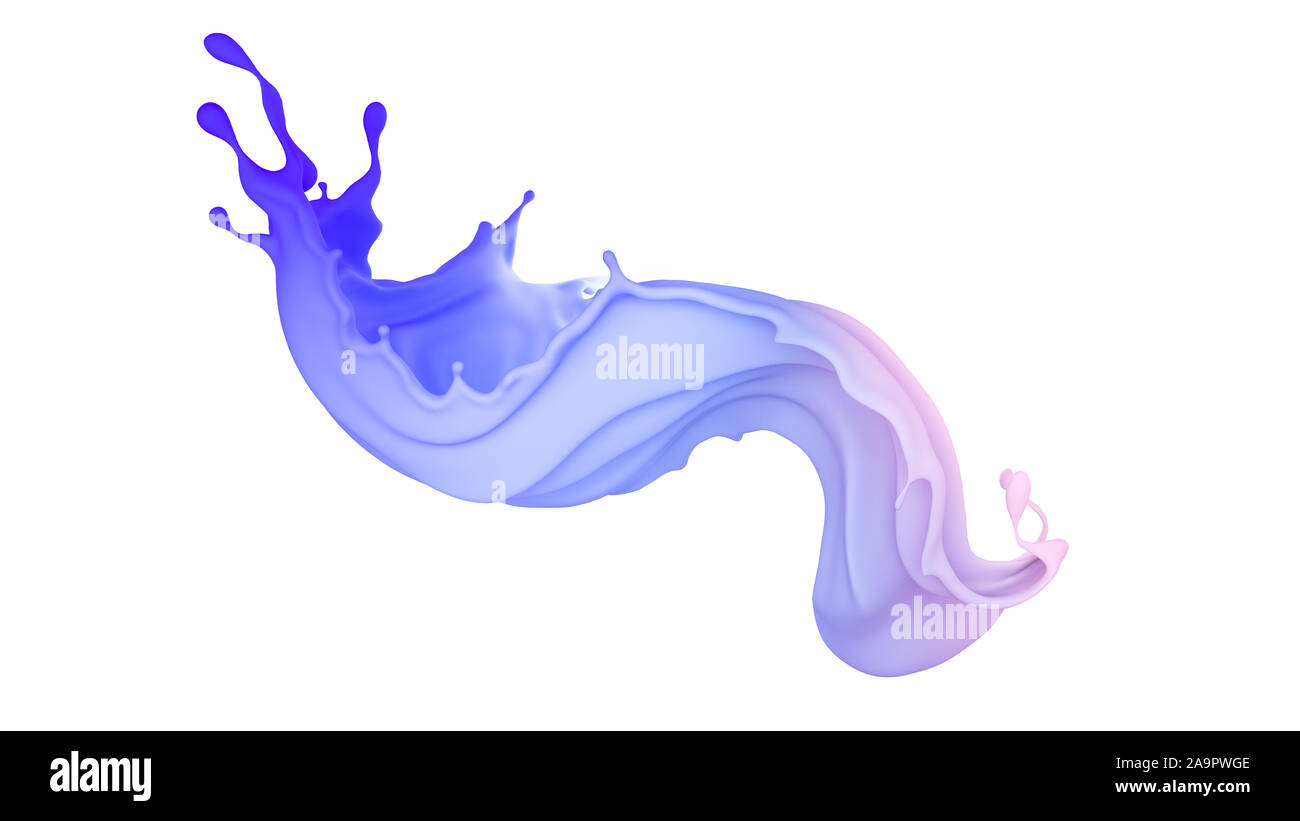 Schöne mehrfarbige Spritzen der Flüssigkeit. 3D-Illustration, 3D-Visualisierung. Stockfoto