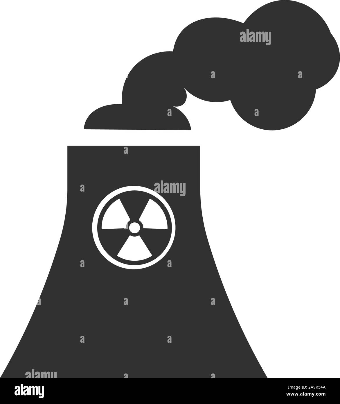 Atomkraftwerk, Rauch aus dem Schornstein der Fabrik Symbol, Luftverschmutzung, Vektor Illustration auf weißem Hintergrund. Stock Vektor
