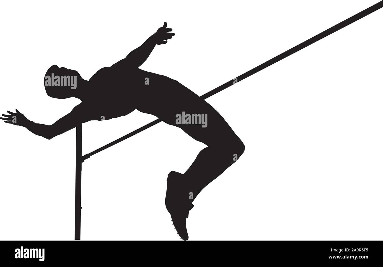 Hochsprung Athlet Jumper über Bar isolierte schwarze Silhouette Stock Vektor
