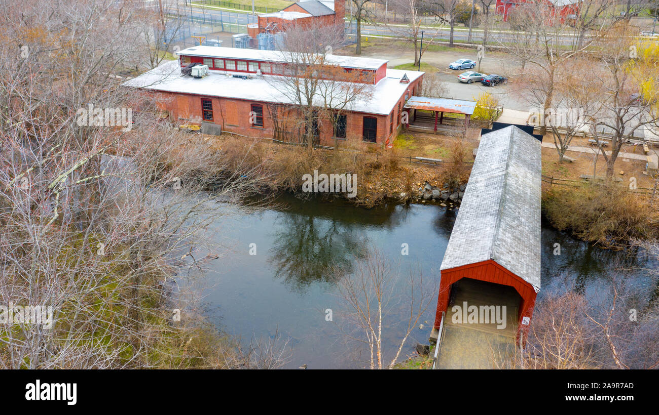 Eli Whitney Museum und Werkstatt, ein Friedrich Oberlin Brücke, Gestellbrücke, Hamden, CT, USA Stockfoto