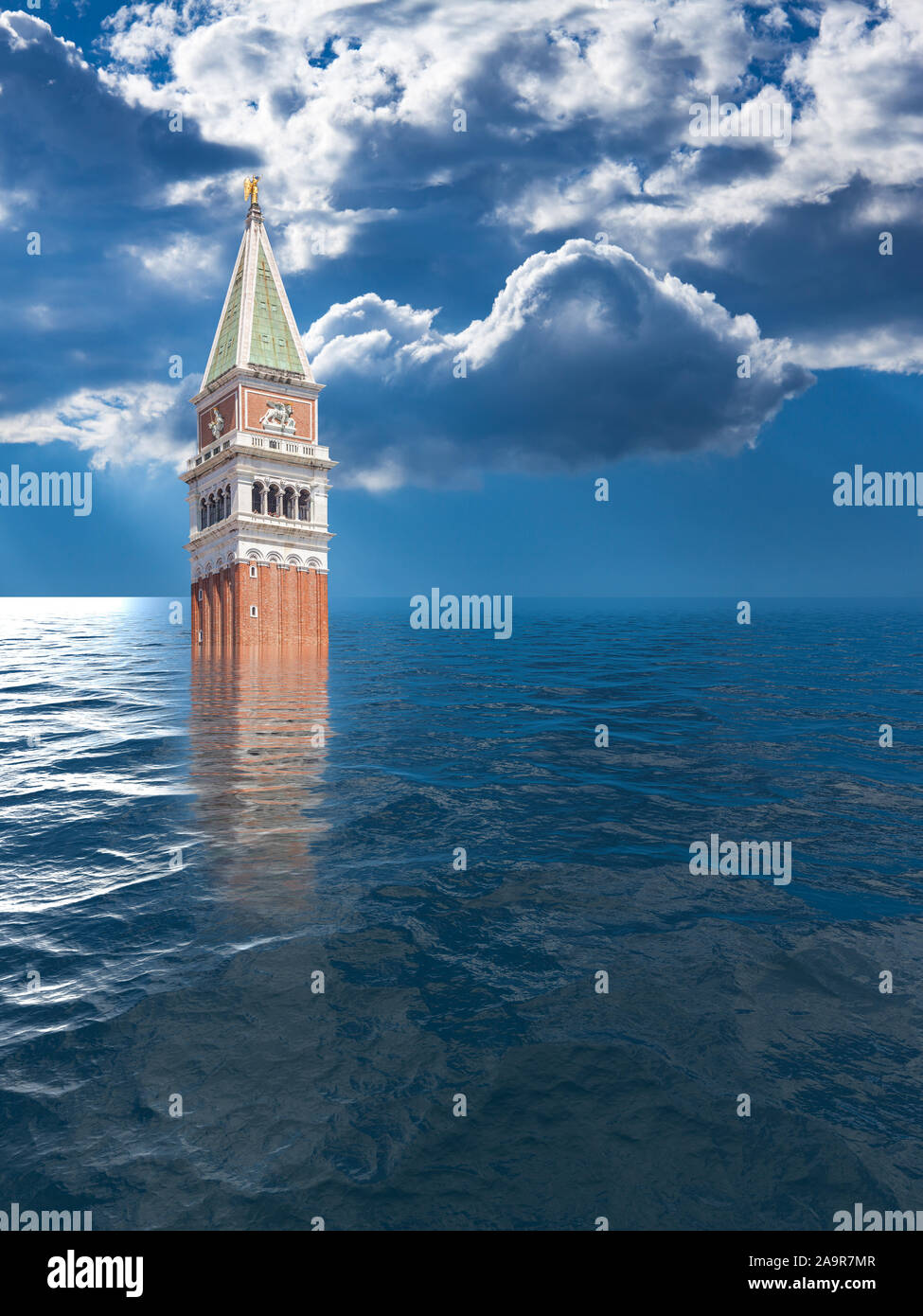 Konzept Bild von einem überfluteten San Marco oder Markusplatz in Venedig wie Anstieg des Meeresspiegels macht die Stadt unbewohnbar Stockfoto