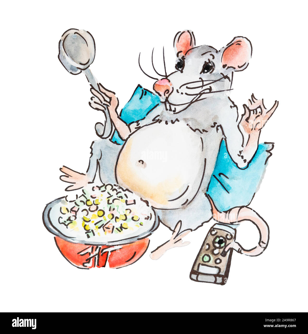 Neues Jahr , glückliche Maus oder Ratte frisst Stockfoto