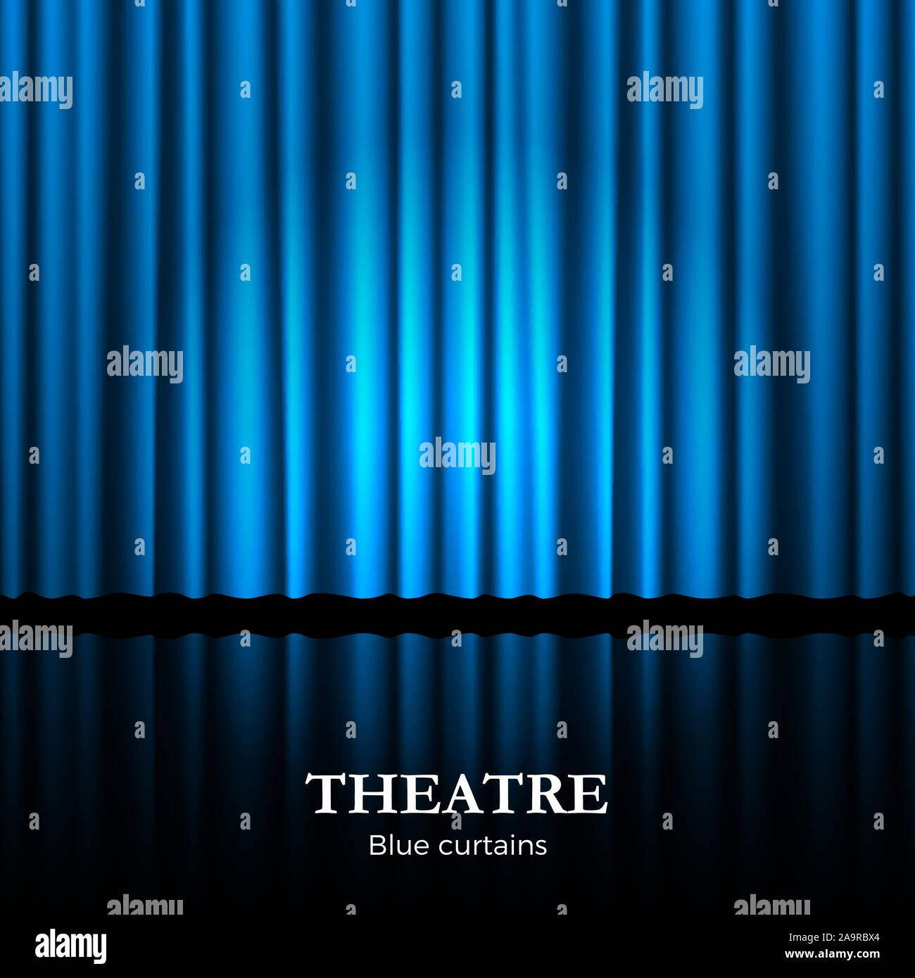 Geschlossen blau Theater Vorhang mit Spotlight und Reflexion an der Unterseite. Hintergrund für Banner oder Poster. Vector Illustration Stock Vektor