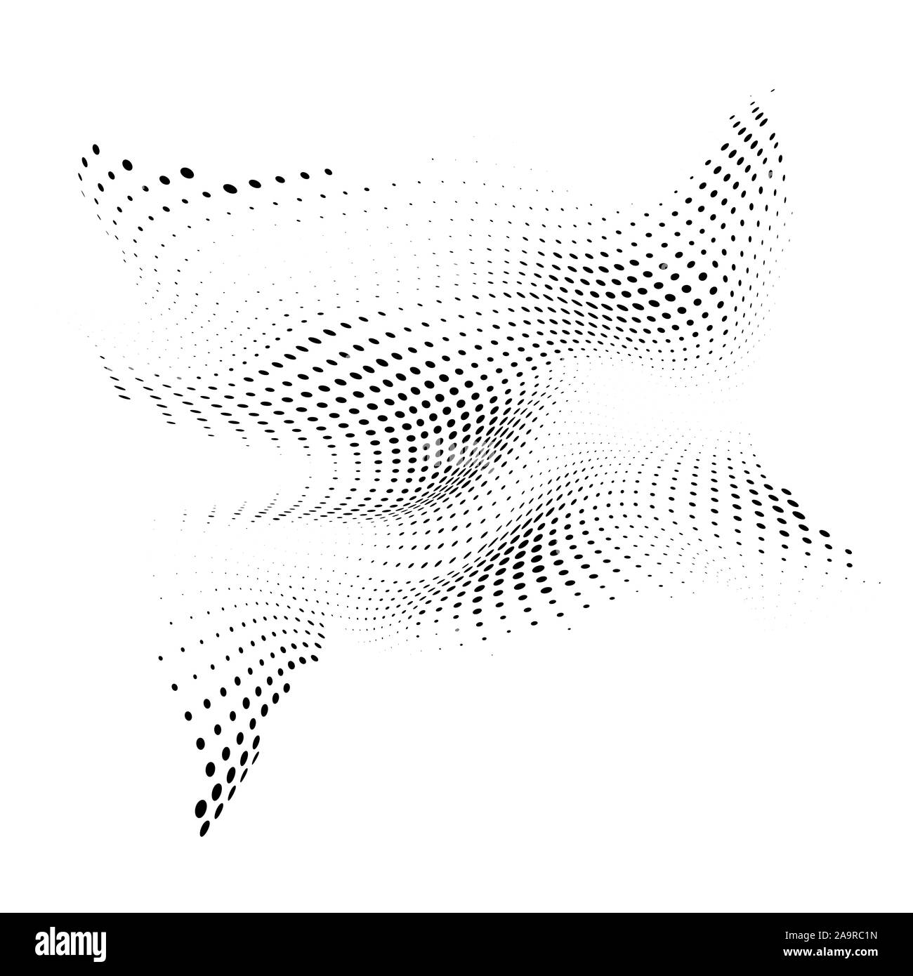 Abstrakte Raster Hintergrund mit dynamischen Wellen. Warp dots Oberfläche. Verdrillte Leitung und Partikel. Vector Illustration für Design isoliert auf weißem Stock Vektor