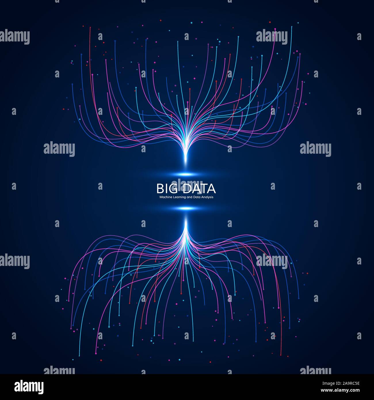 Abstrakte große Daten visuellen Konzept. Maschinelles Lernen und Data Analysis. Die digitale Technologie Visualisierung. Punkt- und Anschlussleitungen Datenfluss und Prozess Stock Vektor