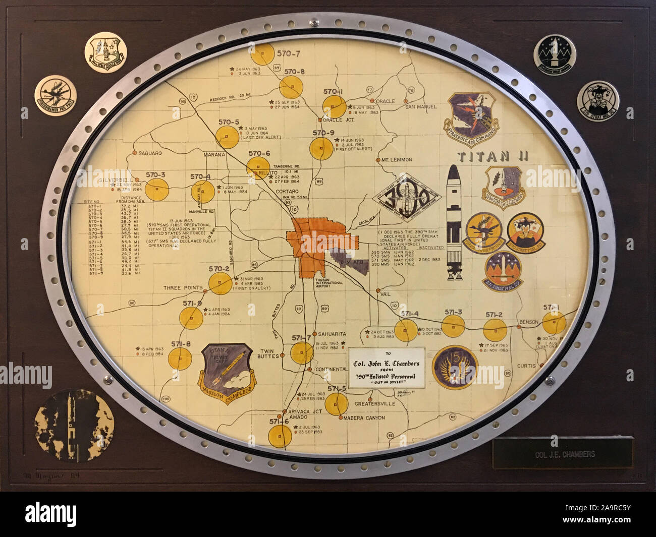 Karte von wo Titan II ICBM Silos um Tucson auf dem Höhepunkt des Kalten Krieges entfernt wurden Stockfoto