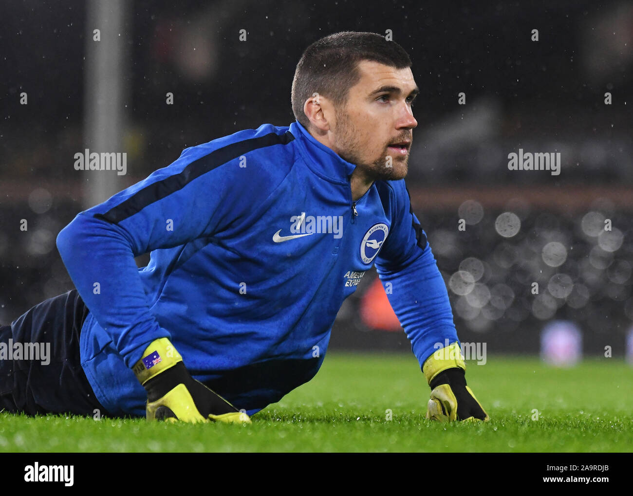 LONDON, ENGLAND - Januar 29, 2019: Matthew Ryan von Brighton dargestellt vor der 2018/19 Premier League Spiel zwischen dem FC Fulham und Brighton und Hove Albion im Craven Cottage. Stockfoto