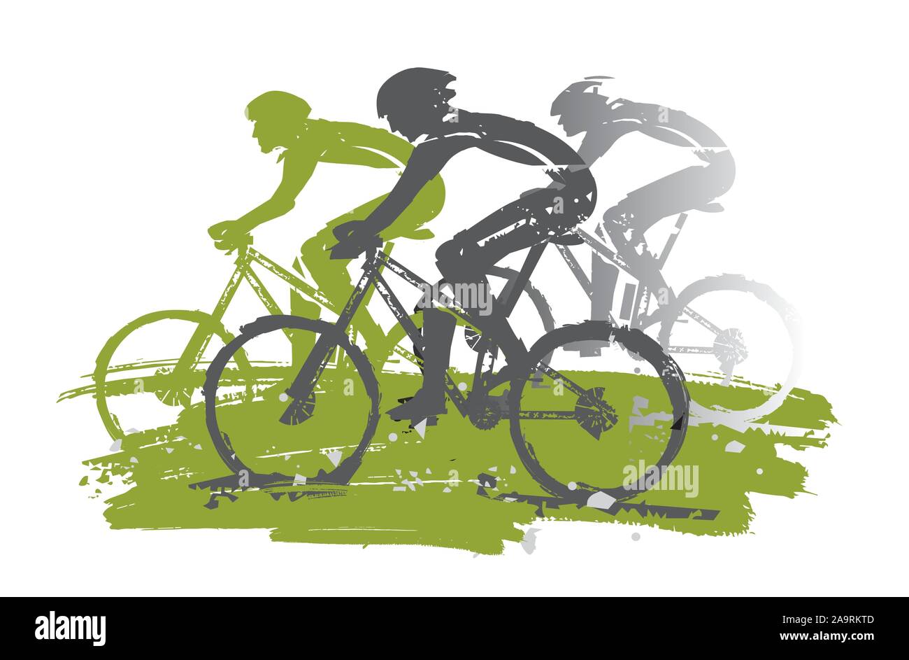 Radrennen, Mountainbiker, expressive stilisiert. Abbildung: Radfahrer in voller Geschwindigkeit. Nachahmung von Hand zeichnen. Vektor zur Verfügung. Stock Vektor