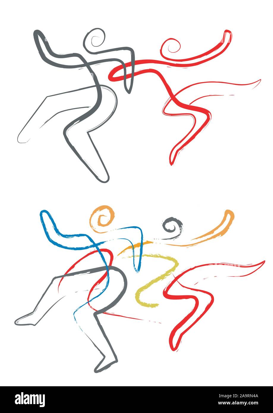 Lebendige Tanzpaare, Volkstanz. Ausdrucksstark, Line Art Stilisierte Abbildungen von tanzenden Paar. auf weißem Hintergrund. Vektor zur Verfügung. Stock Vektor