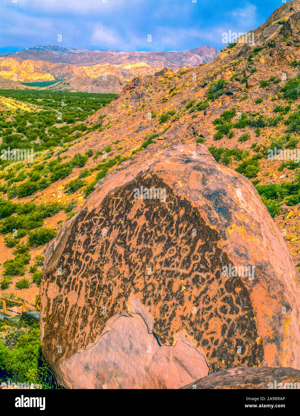 Alte Felszeichnungen, in der Nähe von Mendoza, Argentinien, Anden Ausläufern Stockfoto