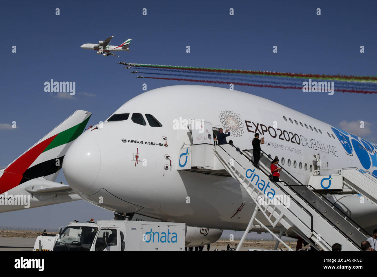 November 17, 2019, Dubai, Vereinigte Arabische Emirate: Airbus A380 Wide-body Jets während der eröffnungstag der Dubai International Airshow gesehen. (Bild: © leonid Faerberg/SOPA Bilder über ZUMA Draht) Stockfoto