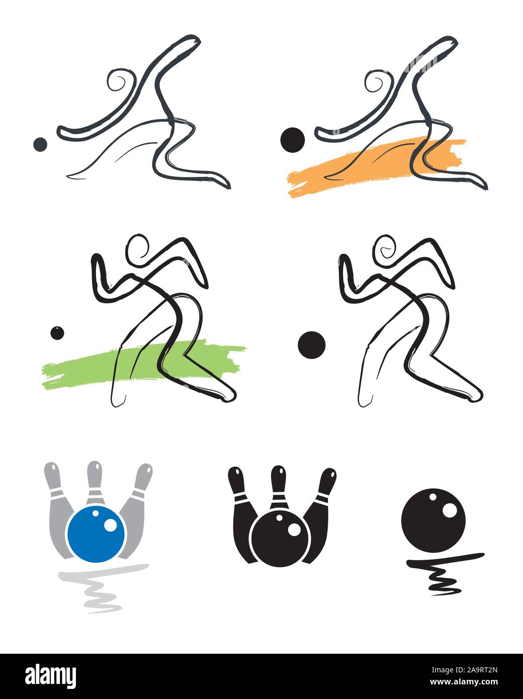 Bowling und Petanque Spieler Symbole. Abbildung: Bowling und Petanque Spieler. Auf weissem Hintergrund. Vektor zur Verfügung. Stock Vektor
