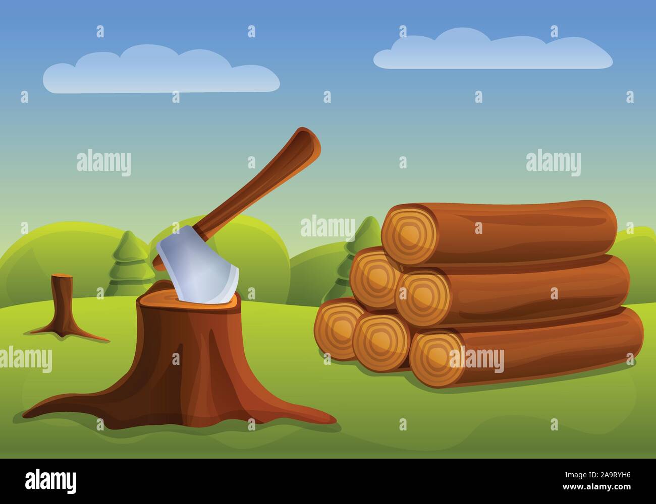 Schnitt unten Wald Konzept Banner. Cartoon Illustration des Waldes vektor Konzept Banner für Web Design Stock Vektor