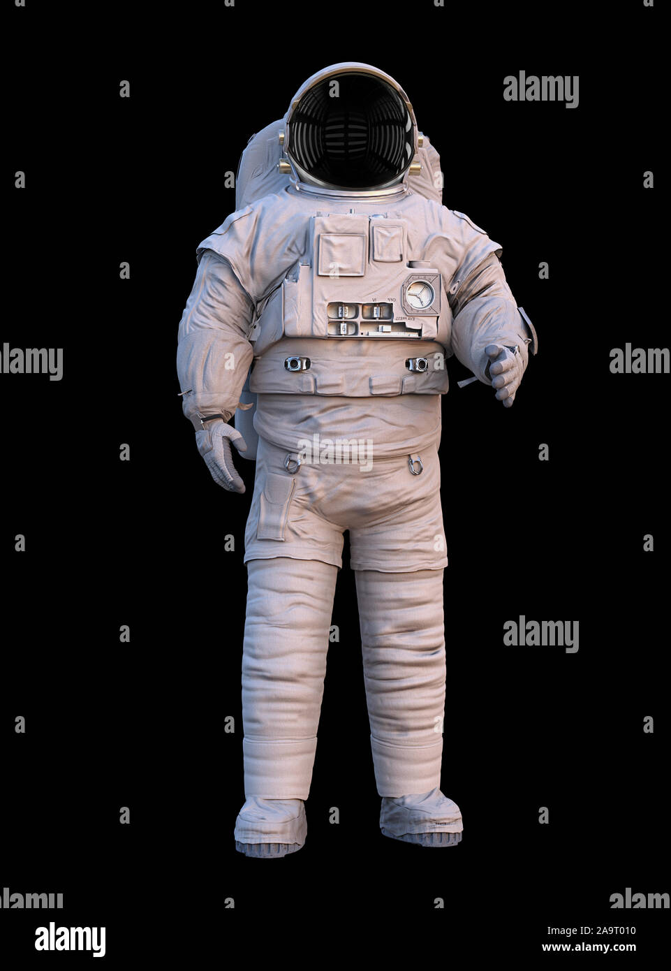 Astronaut, ständigen Spaceman auf schwarzem Hintergrund Stockfoto