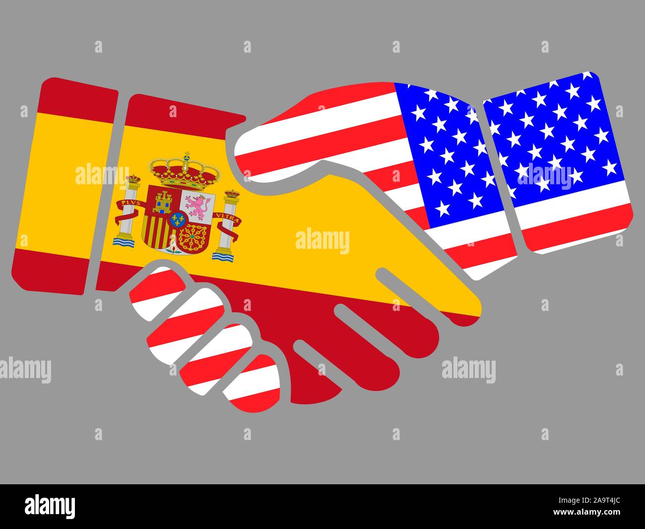 Handshake mit Spanien und den USA Flaggen Vektor-illustration Eps 10. Stock Vektor