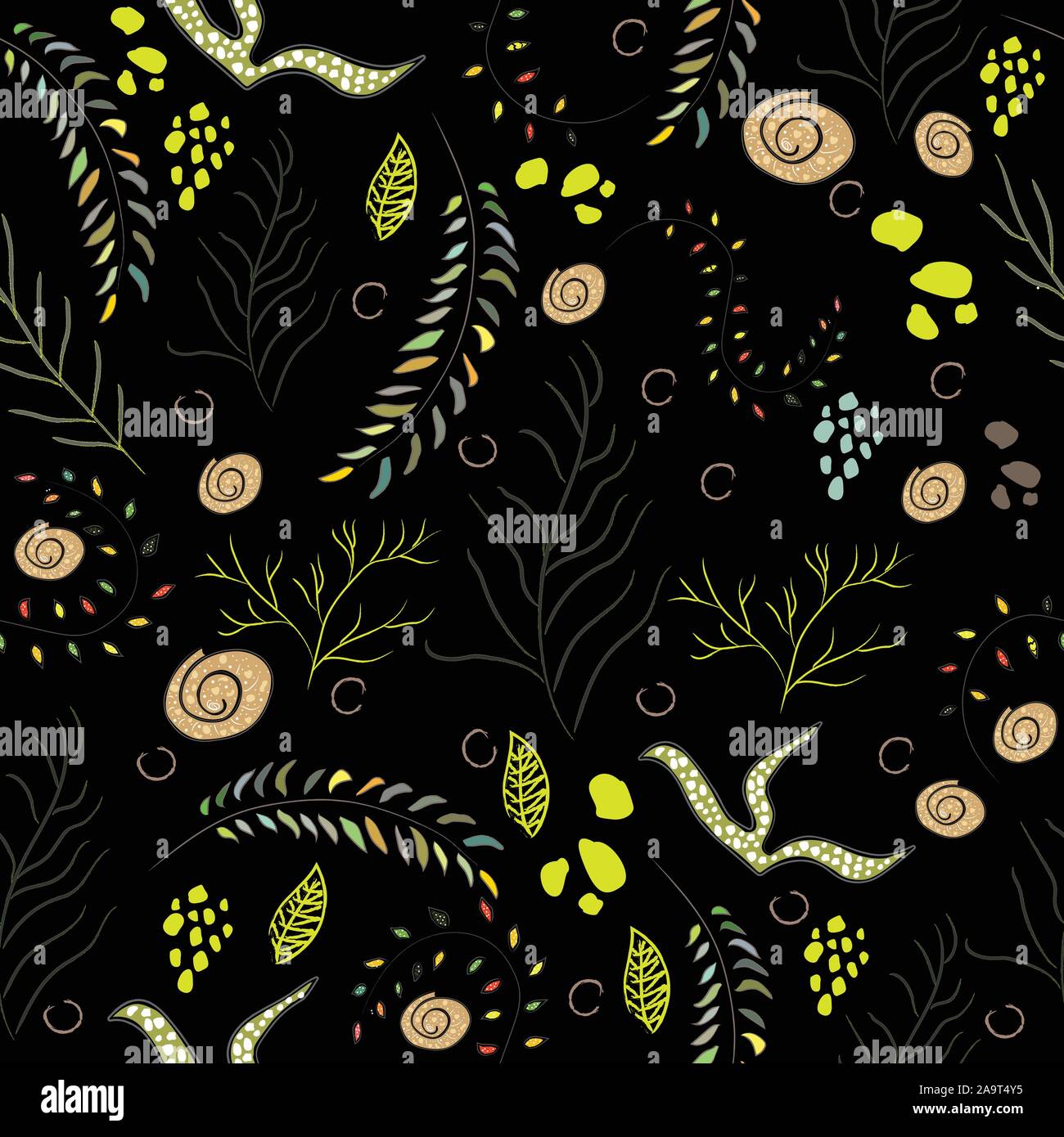 Nahtlose Algen nahtlose Muster. Moderne digitale Design. Marine, Sich wiederholendes Muster. Modern im skandinavischen Stil. Moderne Farben und Stock Vektor