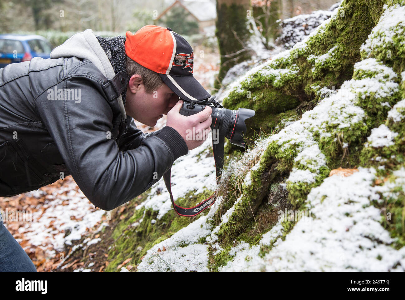 Oliver Hellowell Fotograf mit Down Syndrom und über die Erstellung von Fotografien seine 65000 Facebook Fans zu unterhalten Stockfoto