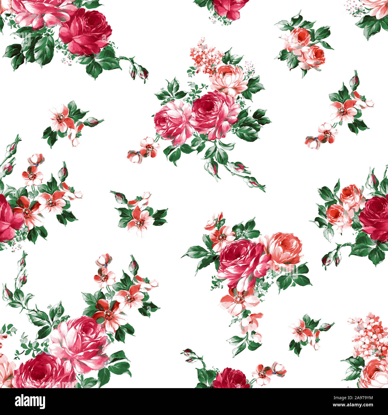 Abstrakte Eleganz nahtlose Muster mit großen Aquarell Blumen auf weißem Hintergrund. Stockfoto