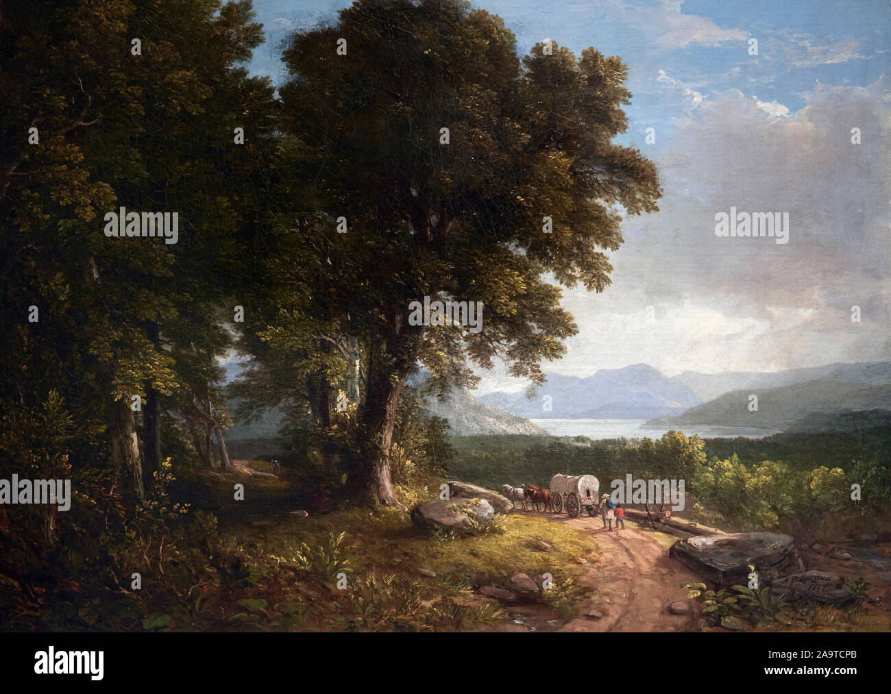 Asher B Durand Malerei. Landschaft mit Planwagen von Asher Brown Durand (1896-1886), Öl auf Leinwand, 1847 Stockfoto