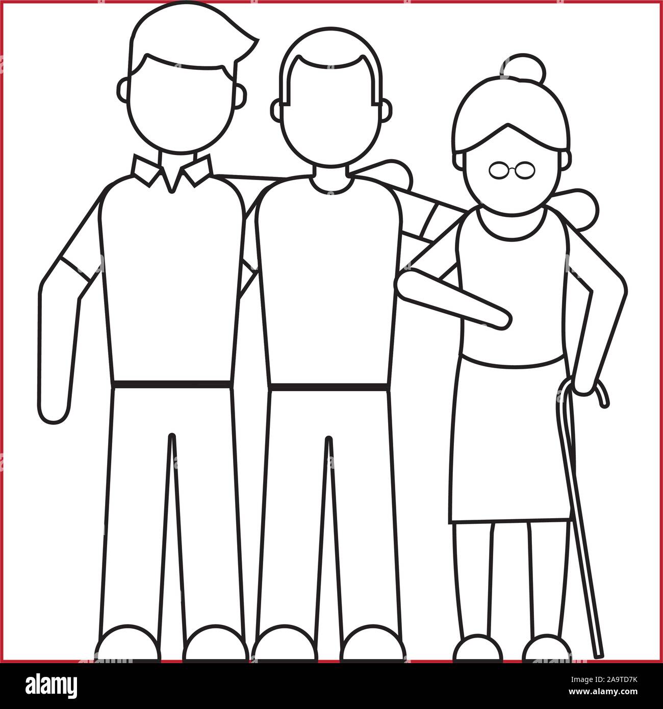 Großmutter und Enkel Familie Linienstil Vector Illustration Stock Vektor