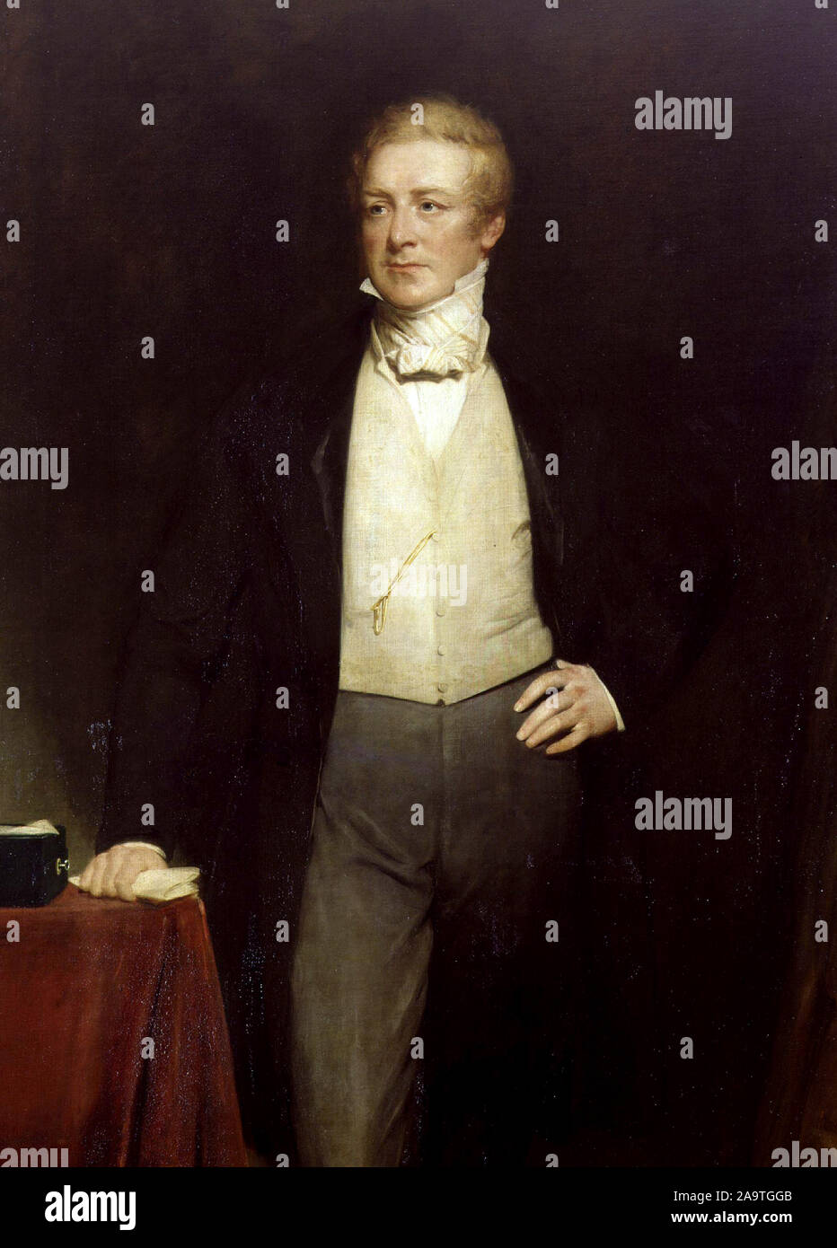 Sir Robert Peel von Henry William Pickersgill, (1788 - 1850) britischer Konservativer Staatsmann, der zweimal als Premierminister des Vereinigten Königreichs (1834-35 und 1841-46) und zweimal als Innenminister (1822-27 und 1828-30) serviert. Er ist der Vater der modernen Britischen Polizeiarbeit, Gründer des Metropolitan Police Service. Stockfoto