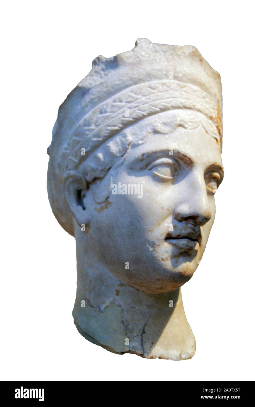 Antike römische Büste einer Frau, aus Kreta, eventuell Plotina, Frau Trajan - Nationalen Archäologischen Museum, Athen, Griechenland Stockfoto