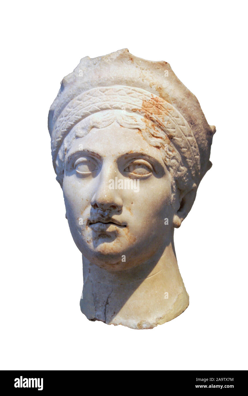 Antike römische Büste einer Frau, aus Kreta, eventuell Plotina, Frau Trajan - Nationalen Archäologischen Museum, Athen, Griechenland Stockfoto