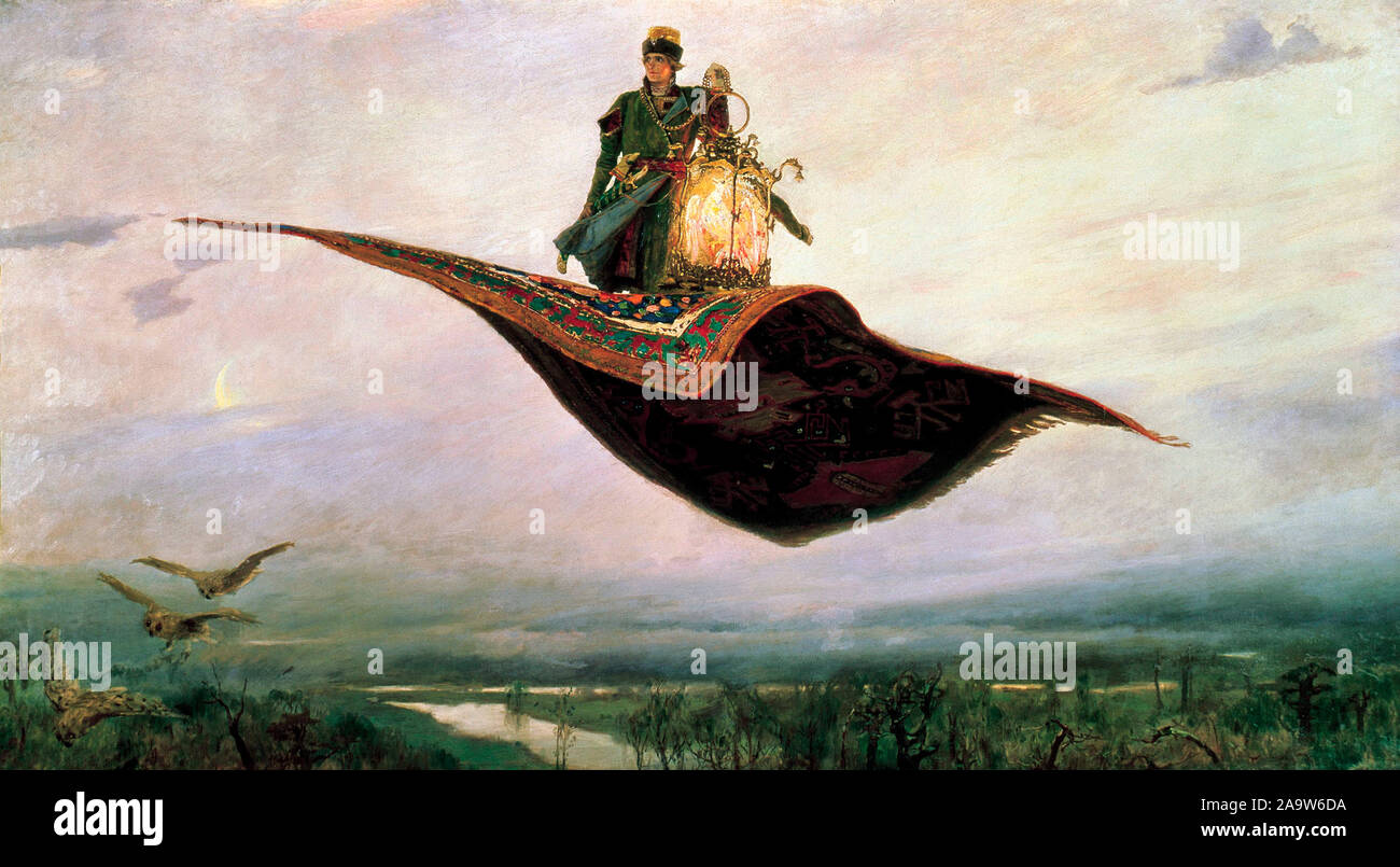 Der Fliegende Teppich, eine Darstellung der Held der russischen Folklore, Ivan Tsarevich. Viktor MIKHAYLOVICH Vasnetsov, 1880 Stockfoto