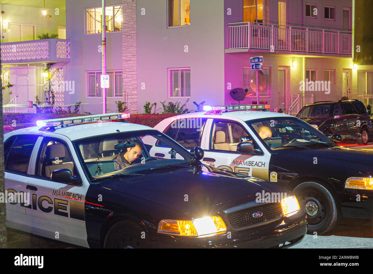 Miami Beach Florida, Collins Avenue, die Polizei Unfallbericht, Besucher reisen Reise Tour Tourismus Wahrzeichen Kultur cultura Stockfoto