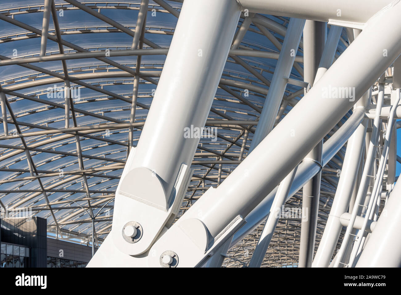 Detail aus Baustahl Vordach am Domestic Terminal Hartsfield-Jackson Atlanta International Airport in Atlanta, Georgia. (USA) Stockfoto