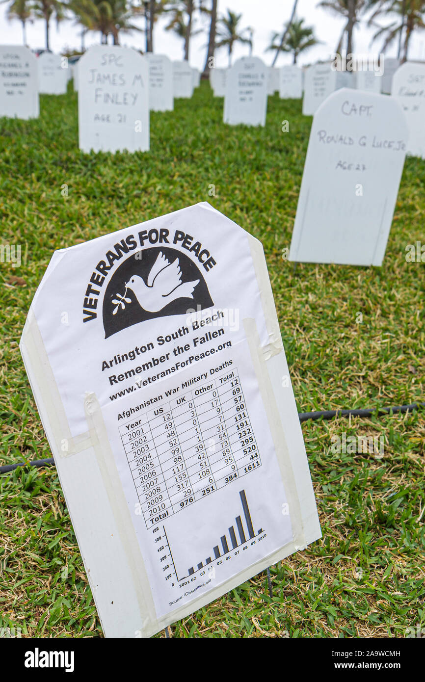 Miami Beach, Florida, Lummus Park, Veterans for Peace, Memorial, war Dead, Irak, Afghanistan, FL100207105 Stockfoto