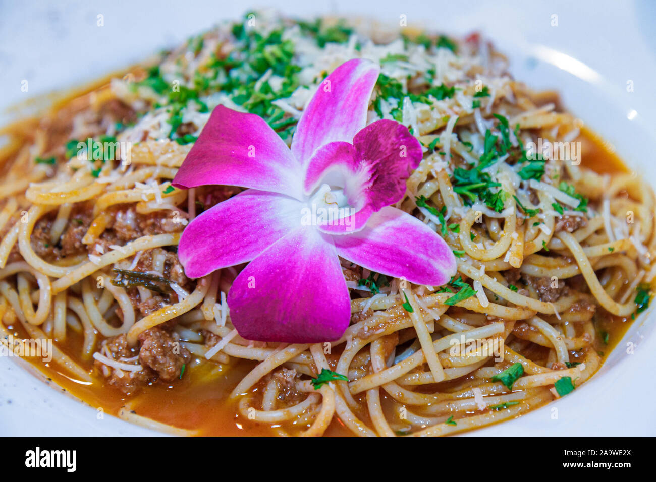 Fort Ft. Myers Florida, 1st First Street, leckere Sachen, Restaurant Restaurants Essen Essen Essen Essen Essen gehen Cafe Cafés Bistro, Essen, Pasta, Blumen, vis Stockfoto