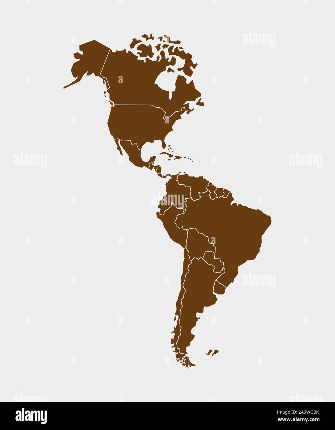 Nord-, Süd Amerika mit Ländergrenzen, Vector Illustration. Stock Vektor