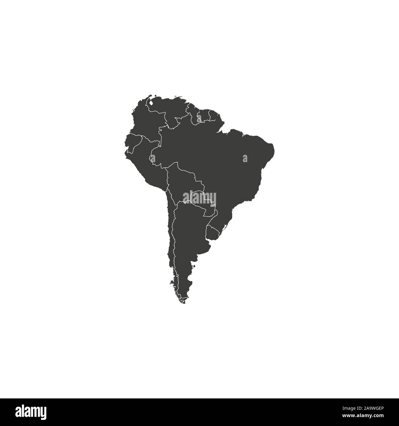 Südamerika mit Ländergrenzen, Vector Illustration. Stock Vektor