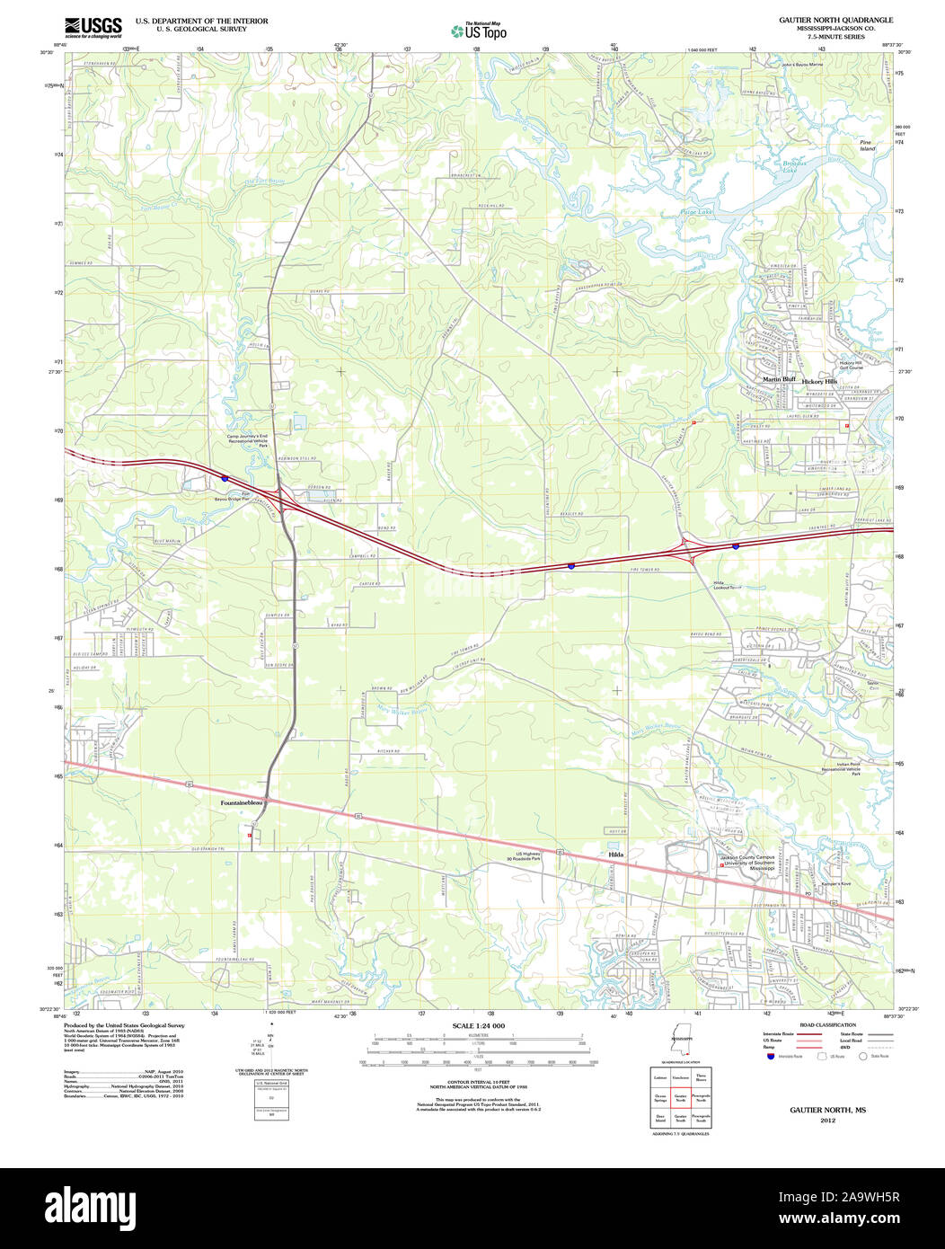 USGS TOPO Karte Mississippi MS Gautier Norden 20120427 TM Wiederherstellung Stockfoto