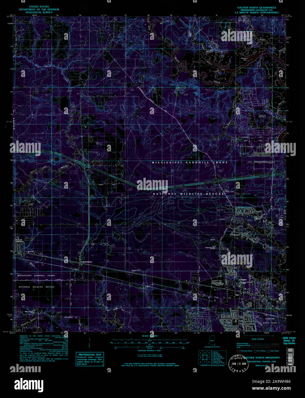 USGS TOPO Karte Mississippi MS Gautier Norden 335692 1982 24000 invertiert Wiederherstellung Stockfoto