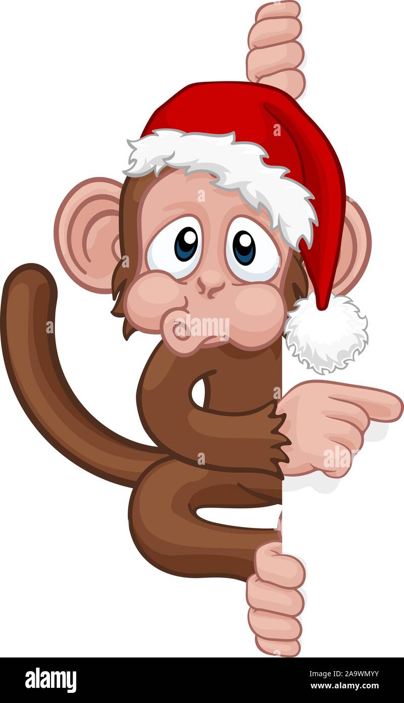 Weihnachten Monkey Zeichentrickfigur in Santa Hut Stock Vektor