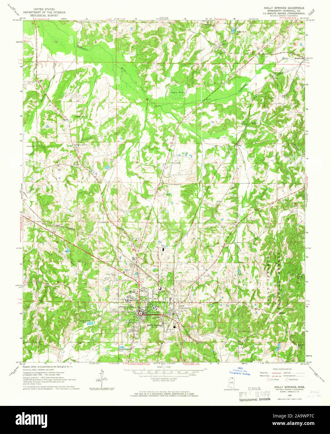 USGS TOPO Karte Mississippi MS Holly Springs 335817 1965 24000 Wiederherstellung Stockfoto