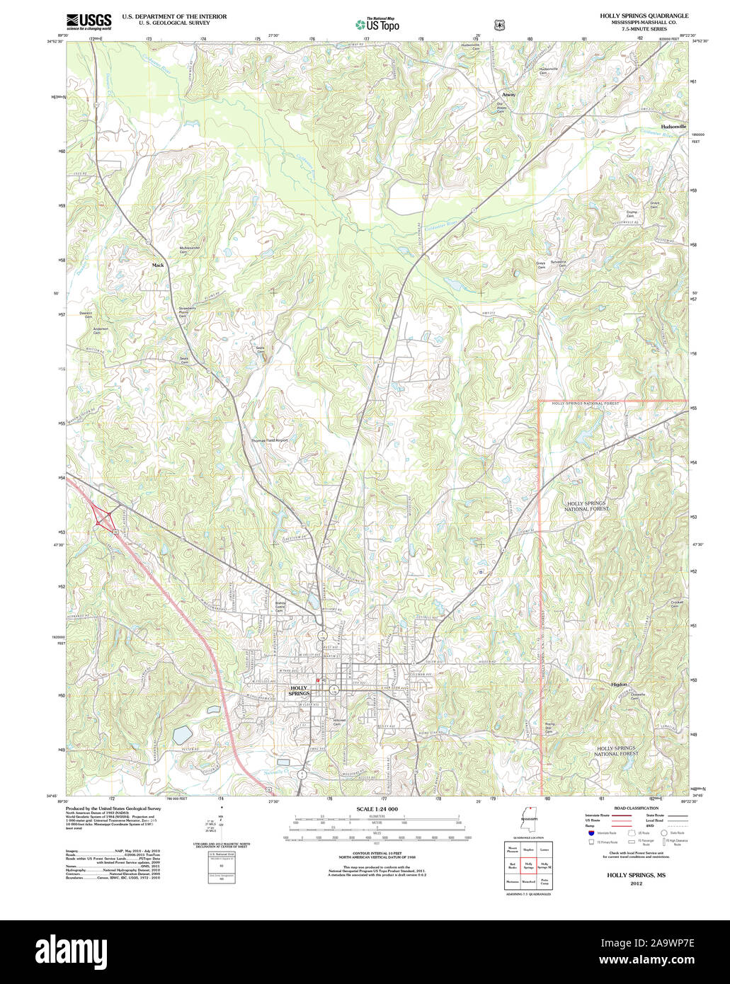 USGS TOPO Karte Mississippi MS Holly Springs 20120329 TM Wiederherstellung Stockfoto