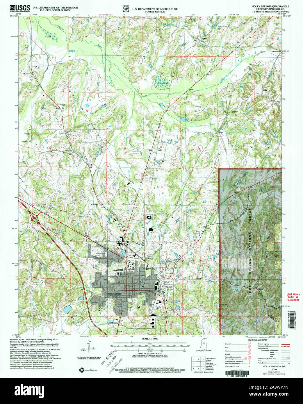 USGS TOPO Karte Mississippi MS Holly Springs 335816 2000 24000 Wiederherstellung Stockfoto