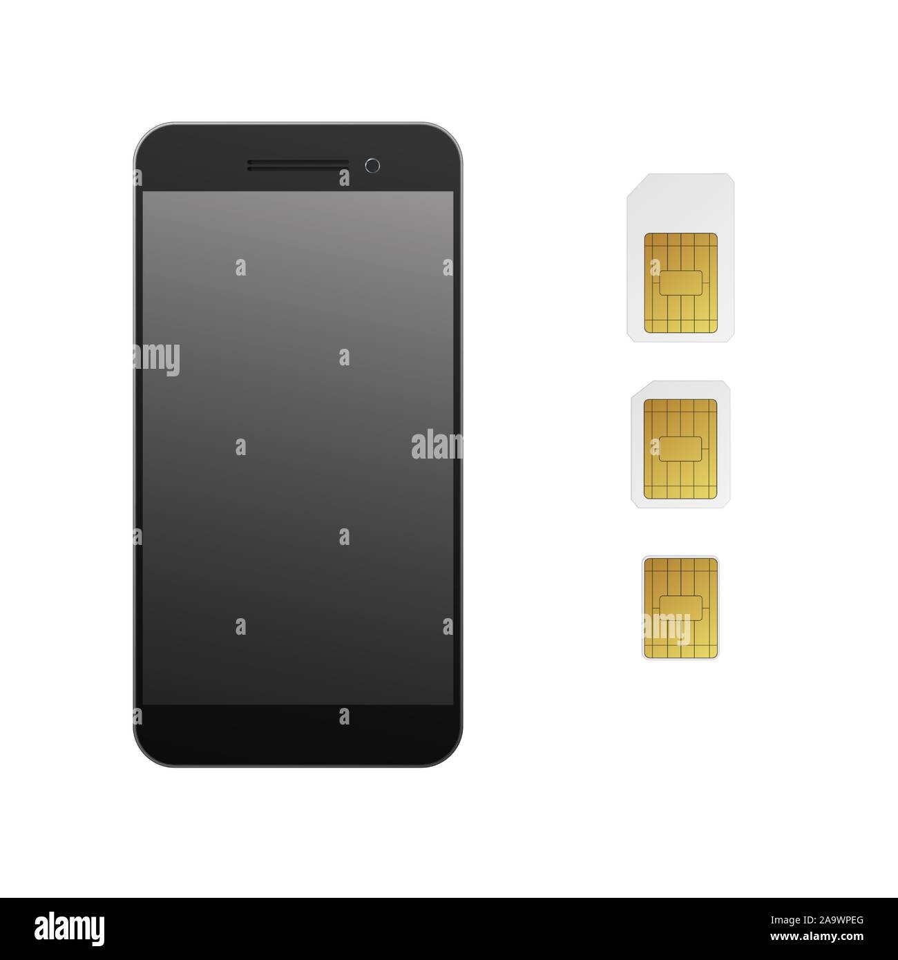 SIM-Karten mit Smartphone. Vector Illustration. Mobile Netzwerke und Telekommunikation. Stock Vektor