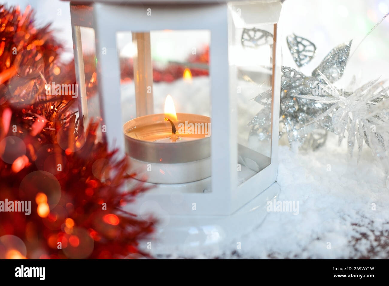 Festliche Hintergrund mit Laterne, Weihnachtsdekoration. Stockfoto