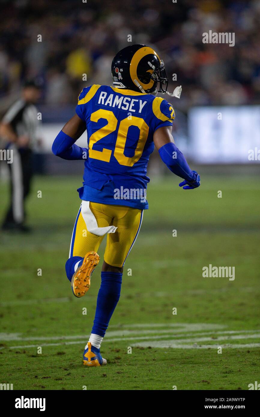 Los Angeles, CA. 17. Nov, 2019. Los Angeles Rams cornerback Jalen Ramsey (20) Während die NFL Spiel zwischen Chicago Bears vs Los Angeles Rams im Los Angeles Memorial Coliseum Los Angeles, Ca, November 2019. Jevone Moore. Credit: Csm/Alamy leben Nachrichten Stockfoto