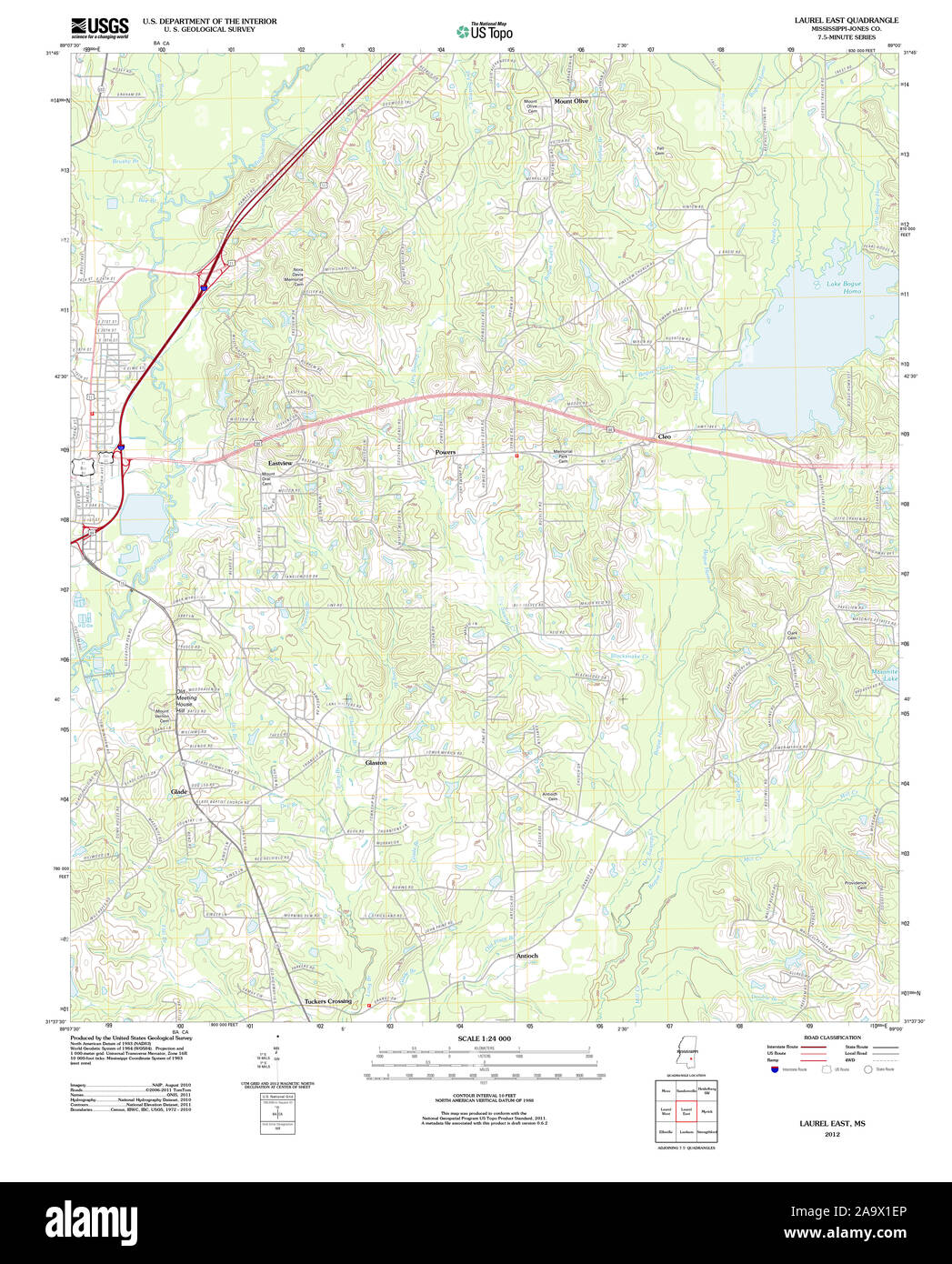 USGS TOPO Karte Mississippi MS Laurel Osten 20120507 TM Wiederherstellung Stockfoto