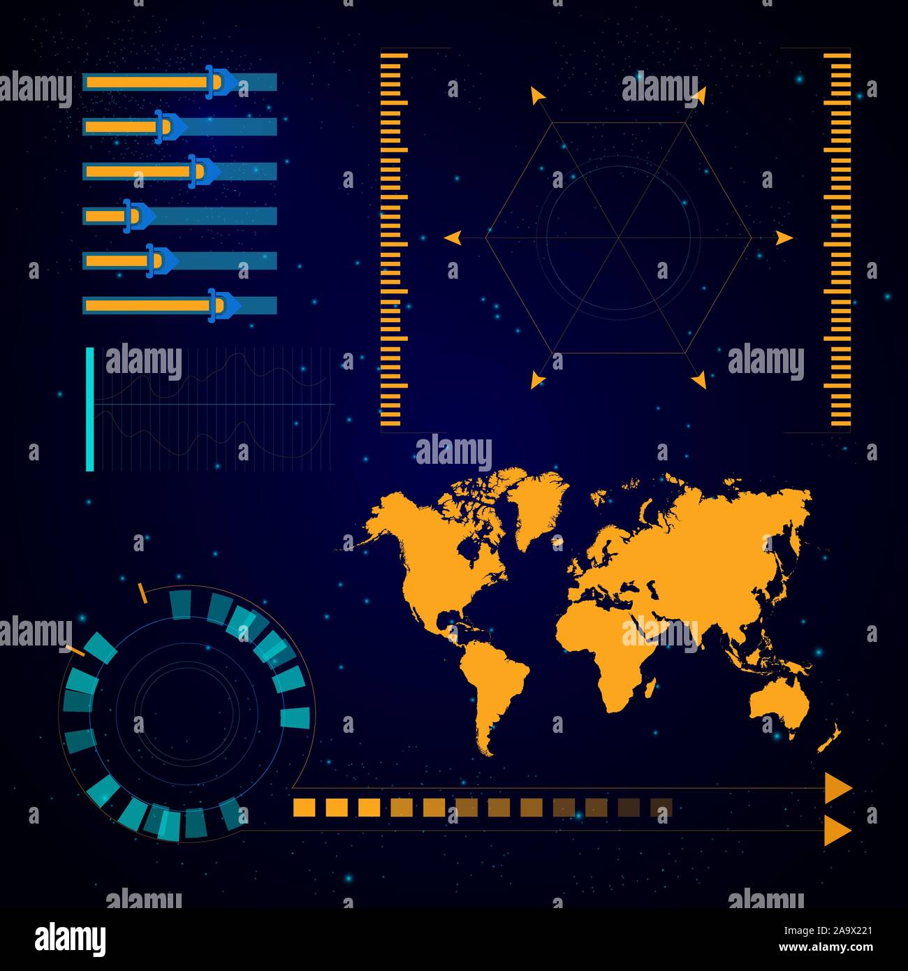 Virtuelle Technologie und Raumschiff Navigation, futuristische Benutzeroberfläche Stock Vektor