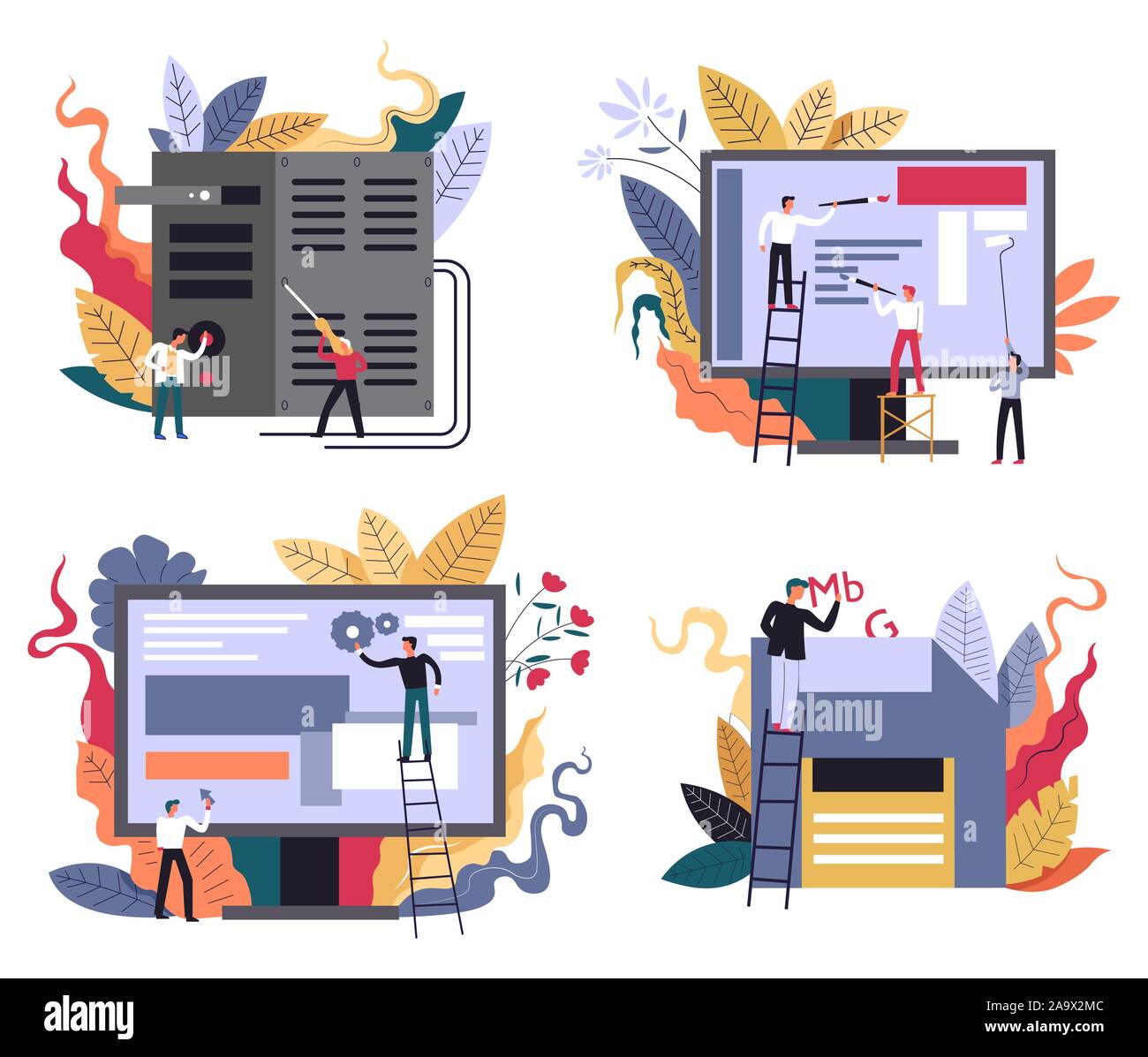 Computertechnik, Webdesign und Anwendungsentwicklung, Programmierung Symbole Stock Vektor
